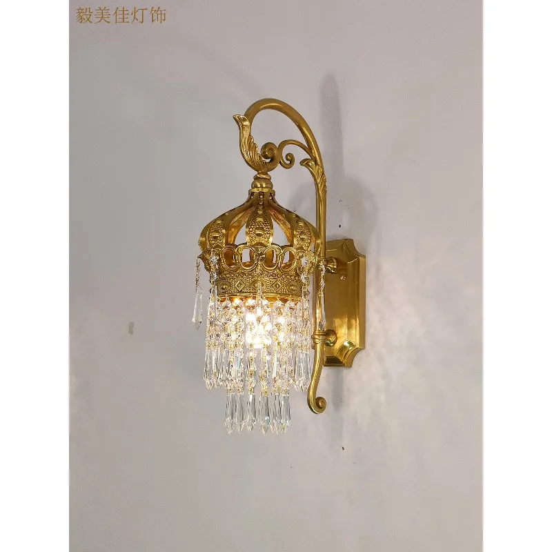 French retro living room crystal wall lamp TV background wall porch aisle stairs European crown bedroom bedside lamp