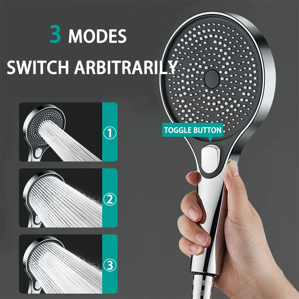 Pressurized Shower Head Showerhead Set Large Panel Bathroom Large Water High Pressure One Button Water Stop Handheld Shower Head