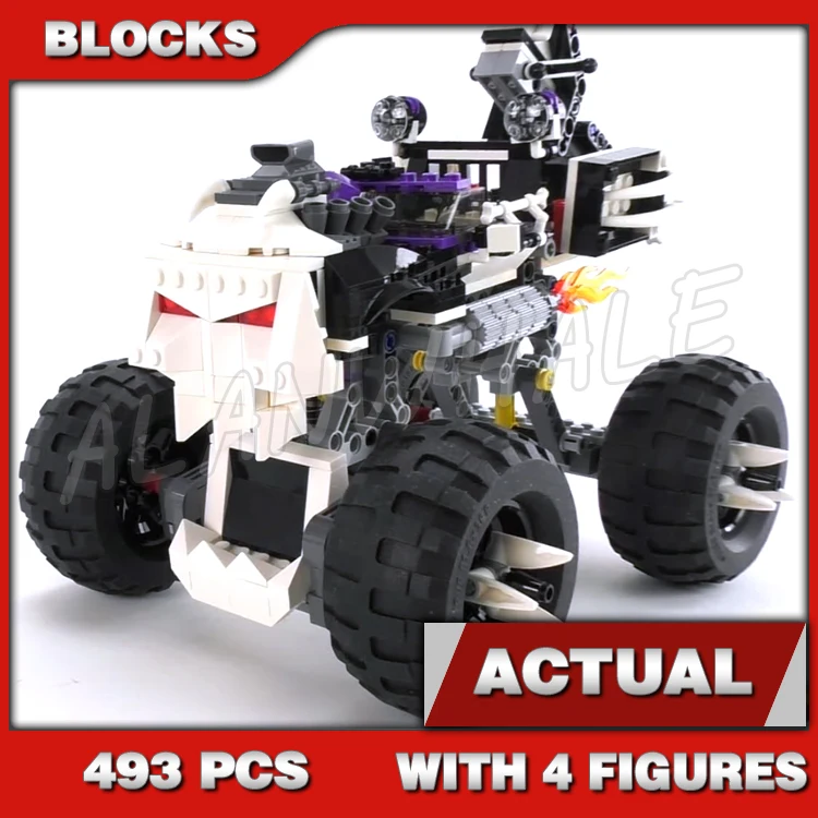 493pcs Skull Truck Moving Jaws Huge Rubber Tires Nunchucks of Lightning 9736 Building Block Toys Compatible With Model