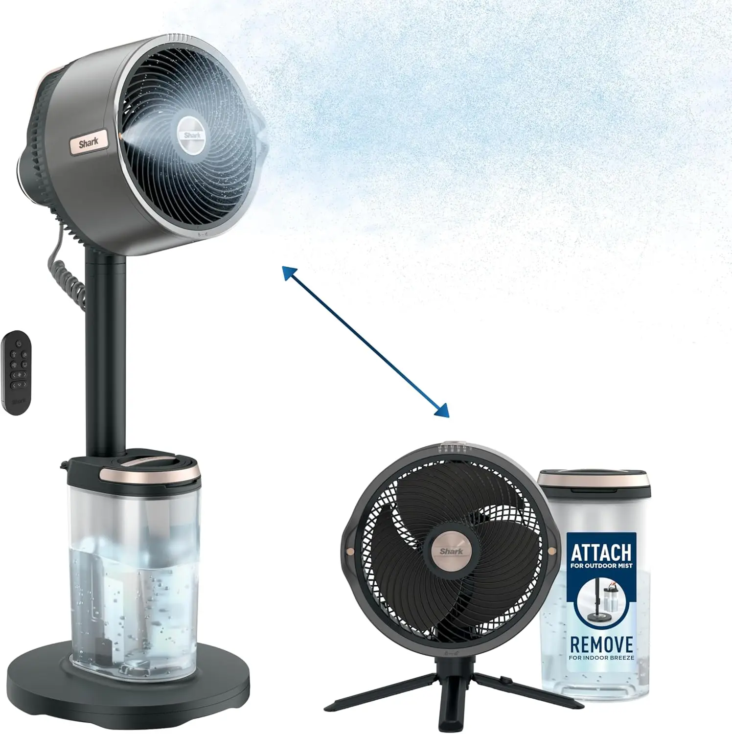 

FlexBreeze Pro Mist Fan — Indoor & Outdoor, Integrated Misting, Pedestal to Tabletop, Corded or Cordless, Up to 24-Hr Battery, O