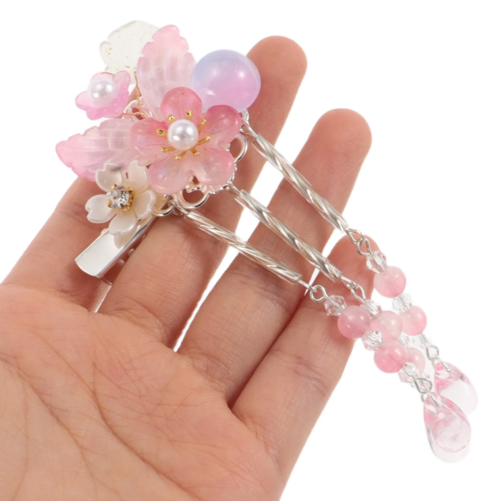 2Pairs Tassel Flower Hair Clips Hair Accessories Set Princess Costume Chinese Ancient Style Barrettes for Hanfu Dress Up