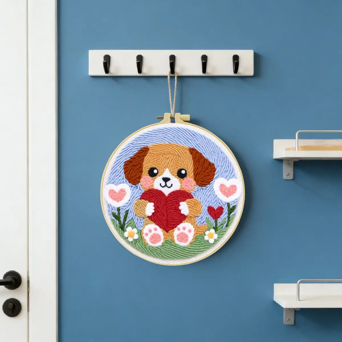 20X20CM/7,87 Zoll Hund Punch Needle Stickerei-Set Kit Stickerei Gestrickte Stickerei DIY Handgemachtes Geschenk Nähkunst – Detail 2