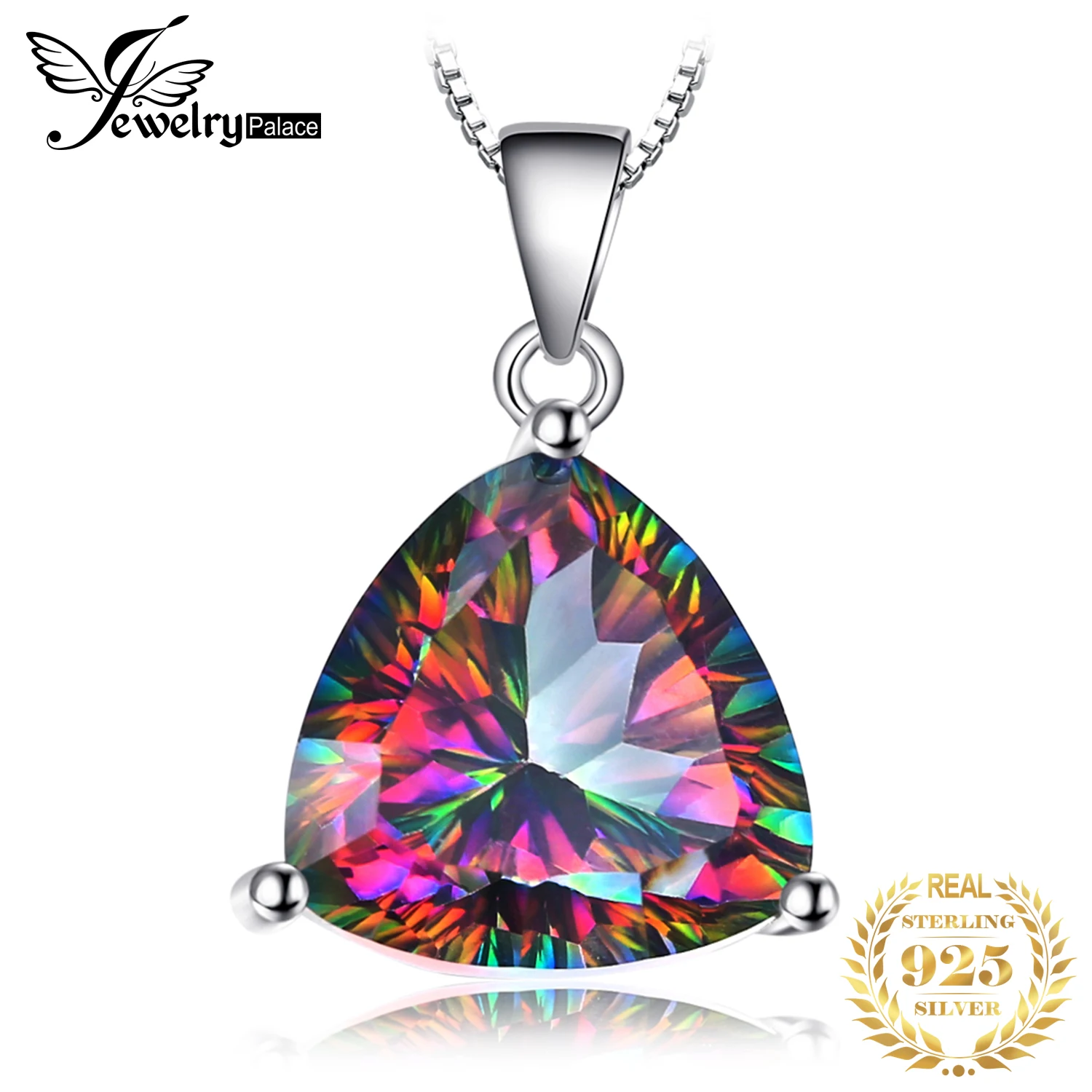 JewelryPalace Natual Multiple Cut Rainbow Fire Mystic Quartz Solid 925 Sterling Silver Pendant Necklace for Women No Chain