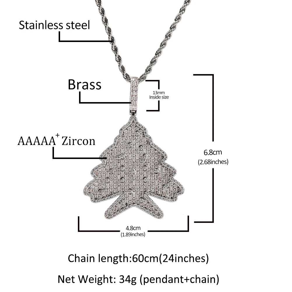 THE BLING KING Christmas Strees Pendant Iced Out Green Cubic Zirconia Pendant Necklace Gift For Family Members Hiphop Jewelry