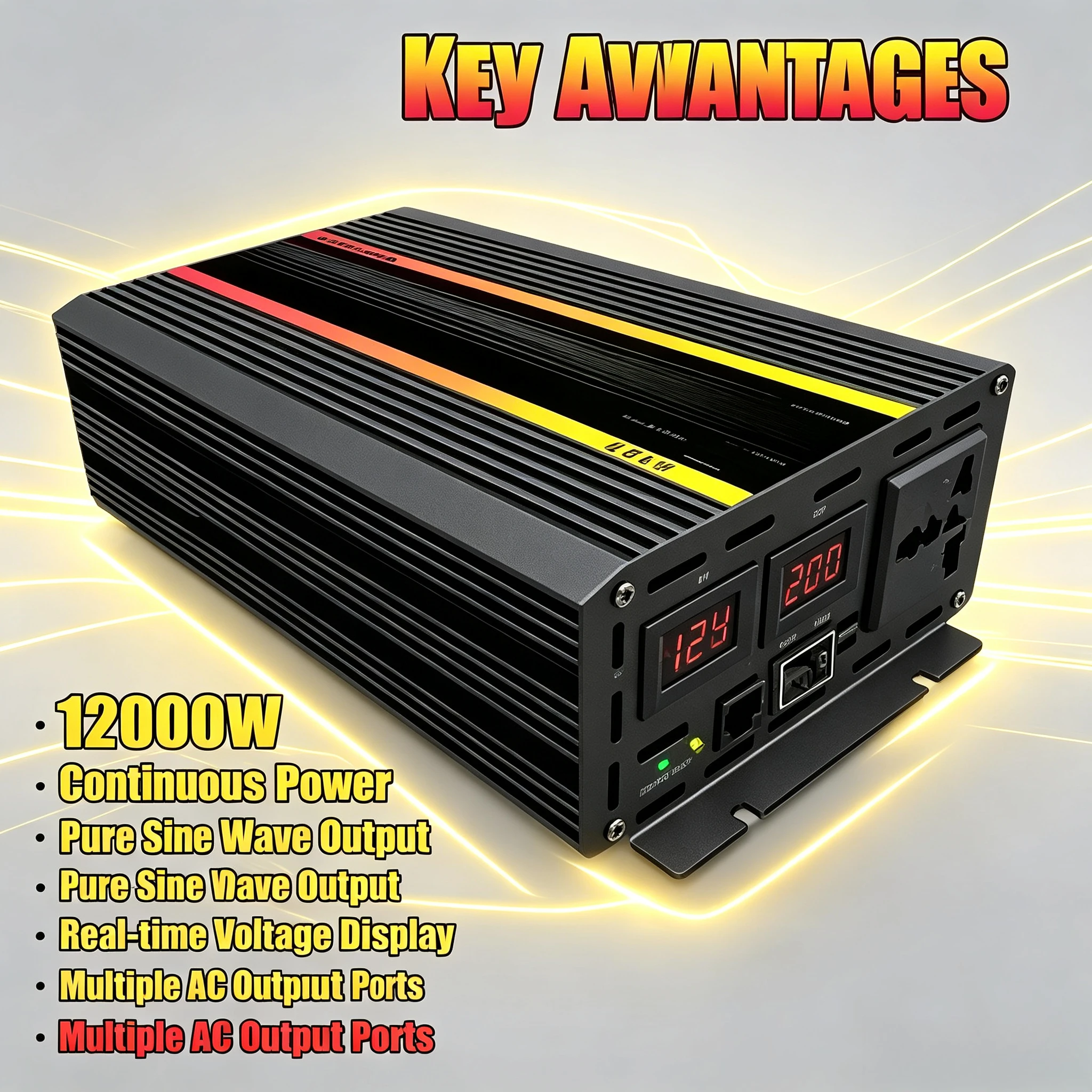 Digital Display 12000W  Pure Sine Wave Inverter, DC 12V  to  220V  Converter  with  Controller  for  Car  Home  Outdoor