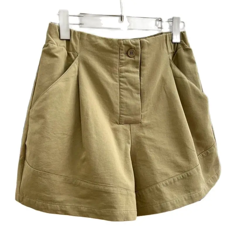 Oversize Short Pants Womens Summer Safari Style Wide-leg Pants Female Elasticity-waisted A-line Shorts Lady Cotton Casual Pants