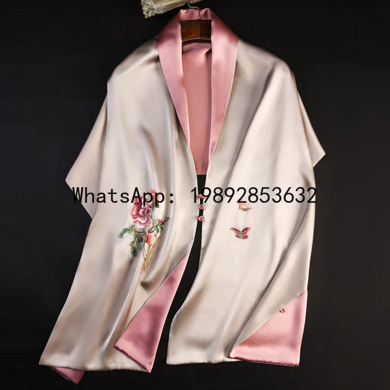 

PYJ Suzhou embroidered silk cheongsam shawl dress with cape mulberry silk scarf