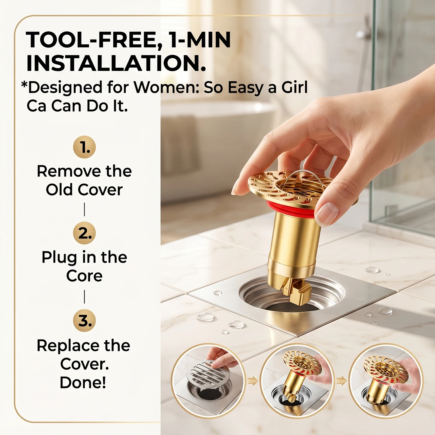 All Brass Floor Drain Hair Stopper Deodorizing Core Hair Trap Bounce Seal Removable Strainer Fits 32mm 46mm Pipe Anti Odor