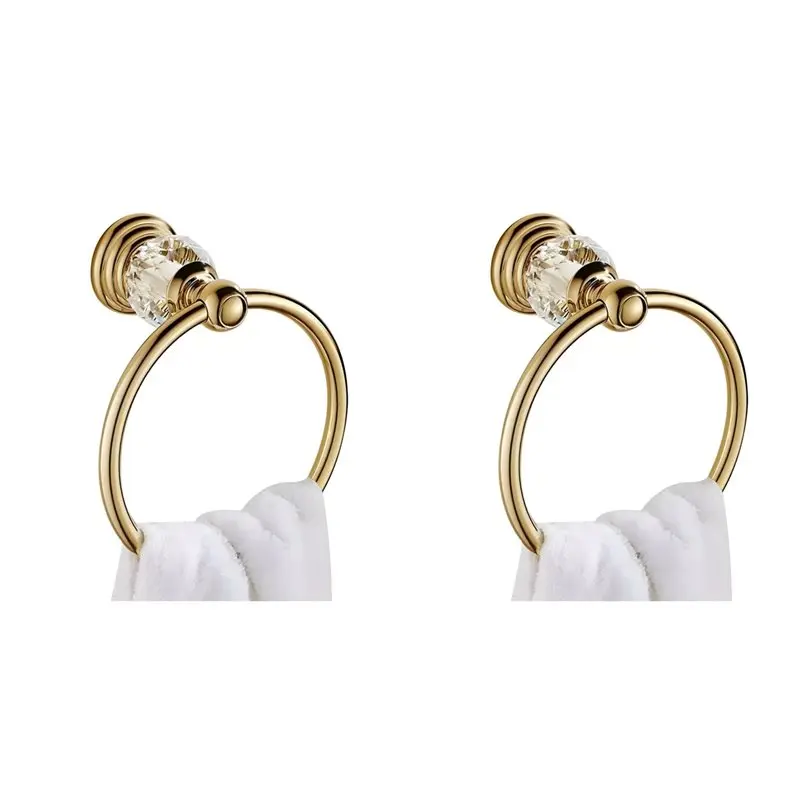 

2025 Trend 2X Crystal Gold Towel Ring, Gold Bathroom Towel Holder Ring,Hand Towel Ring For Bathroom Wall Mounted Bathroom Access