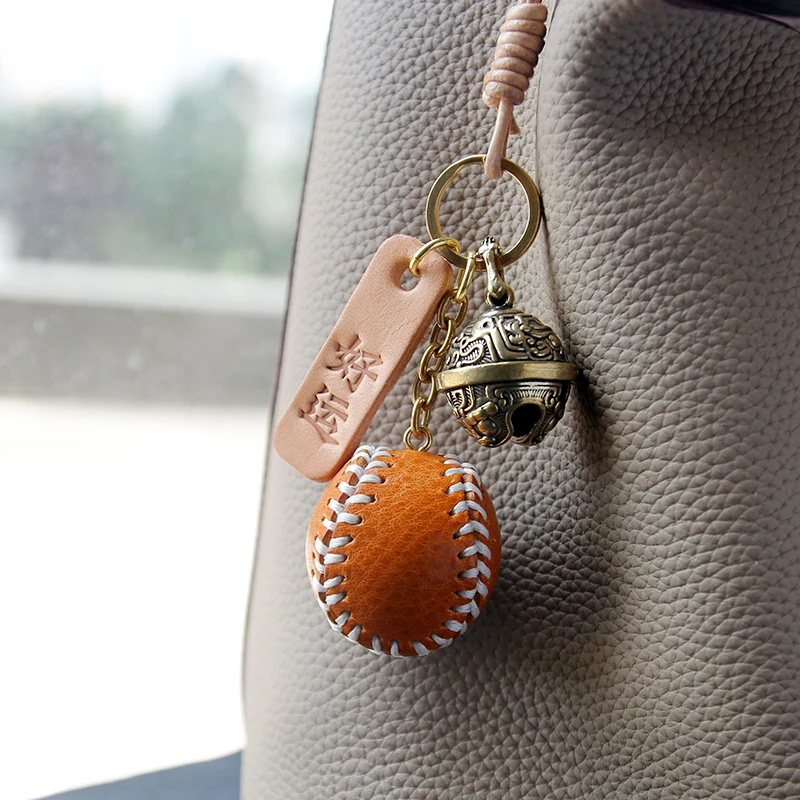 

Original handmade leather bag pendant cute small baseball hanging ornament car key pendant rearview mirror creative gift