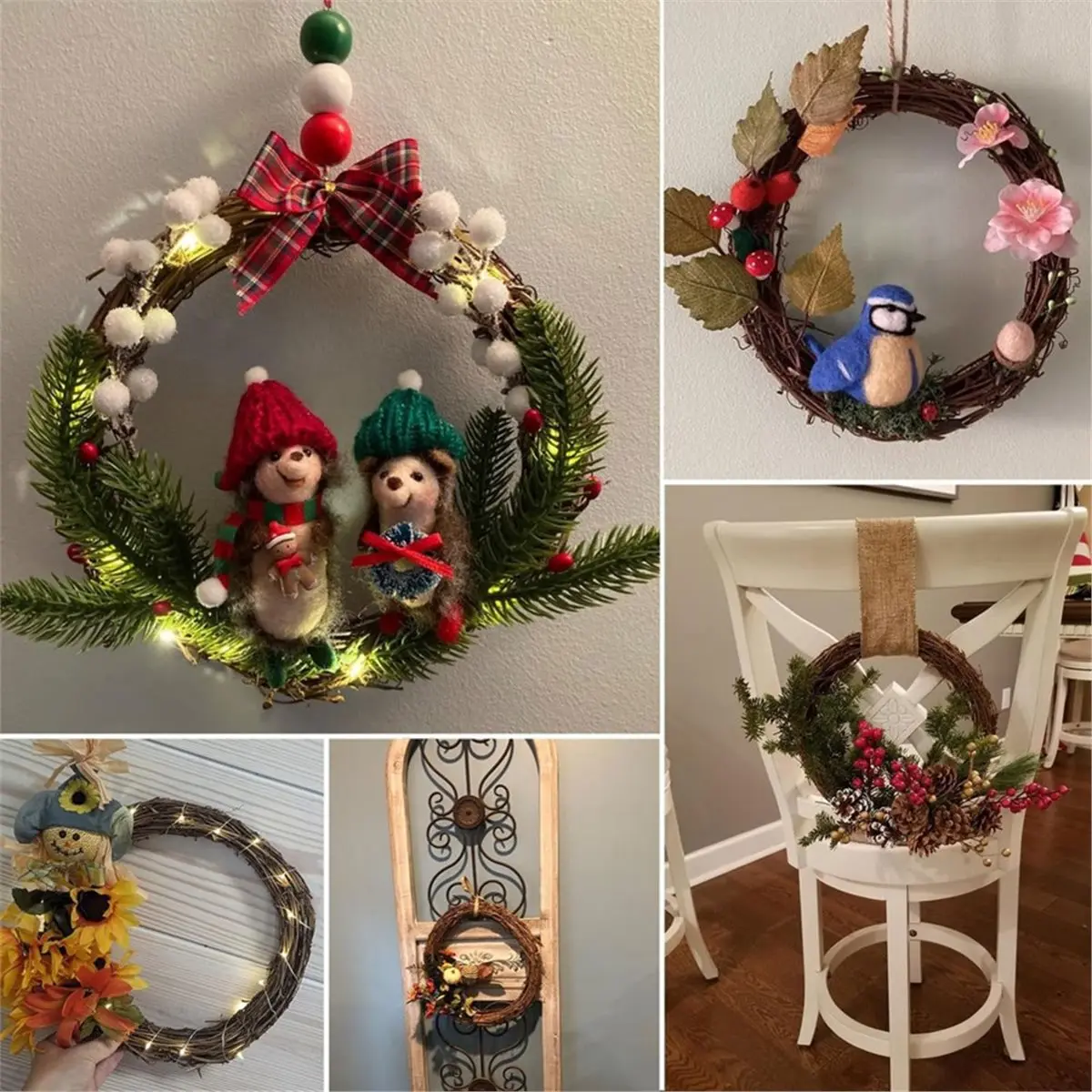 2026 New Tool 6 Pcs 8 Inch Natural Grapevine Wreath Set, Hand-Woven Wreaths for DIY Crafts, Christmas Decorations