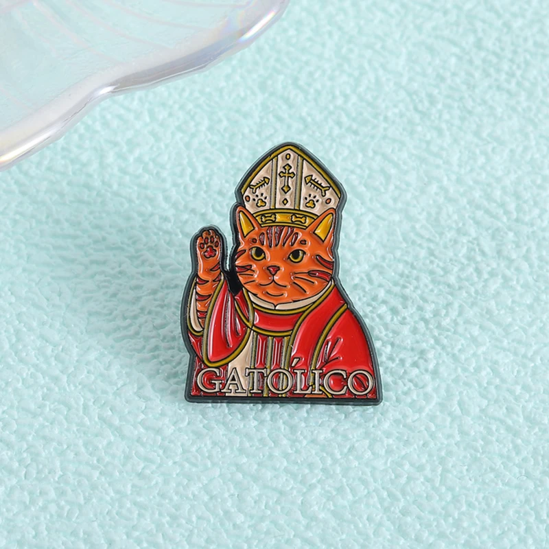 Funny Catholic Cat Enamel Pin Christian Religious Belief Cartoon Animal Brooch Lapel Badge Fashion Jewelry Gift for Friends image 4