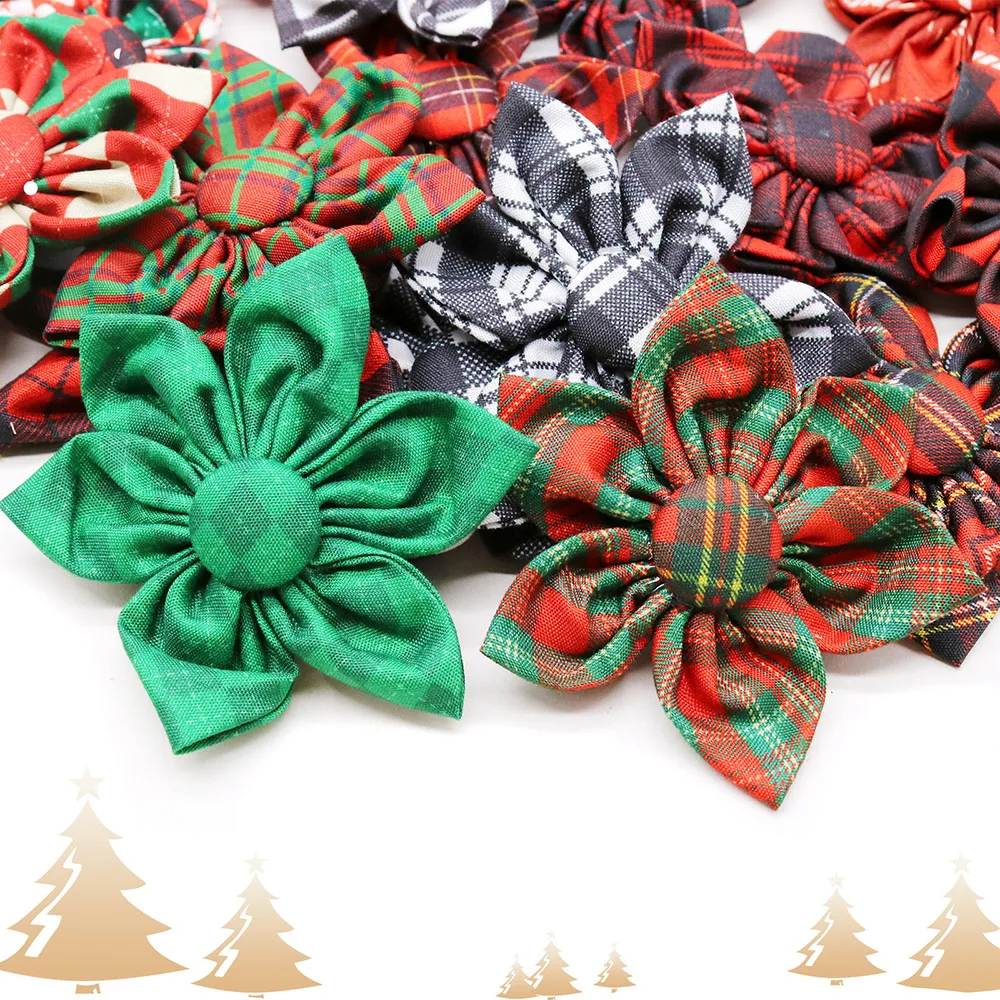 10/30/50PCS Plaid Christmas Bowties Winter Dog Bow Tie With Elastic Bands Pet Supplies For Dogs Movable Pet Grooming Accessories