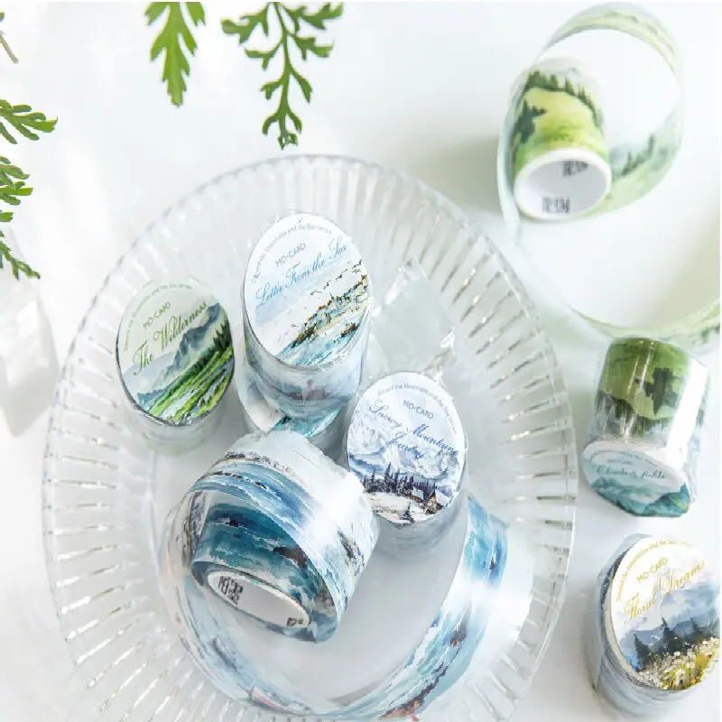 6Style1Roll/pack Going to the mountain and the sea series INS aquascape tape for DIY handbook phone case glass bottle decoration
