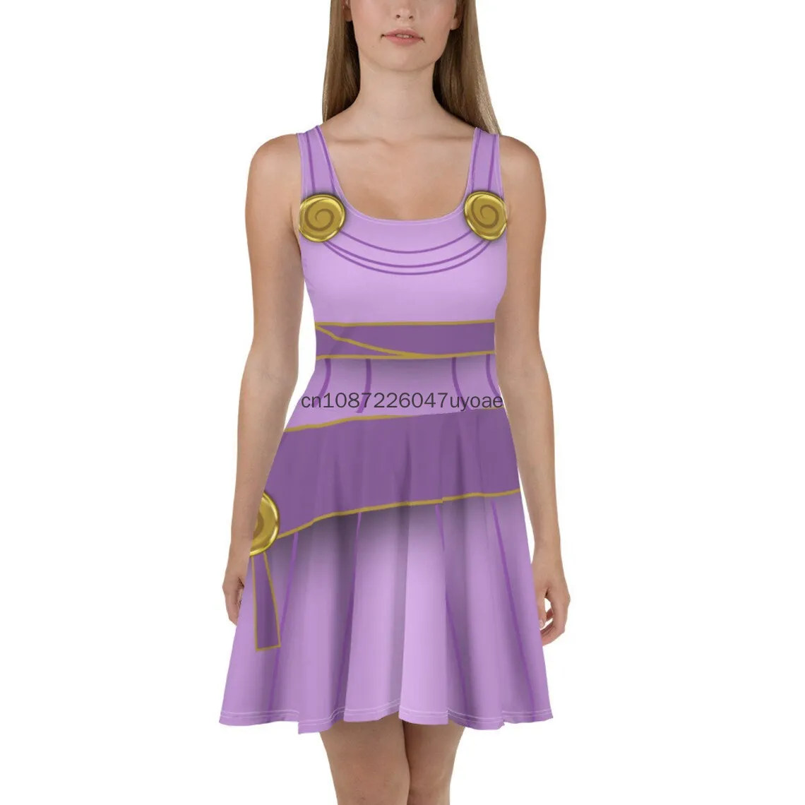 Megara Skater Dress Disney Elegant ผู้หญิงพิมพ์ชุด O-คอหญิงแขนสั้นชุดออกแบบใหม่