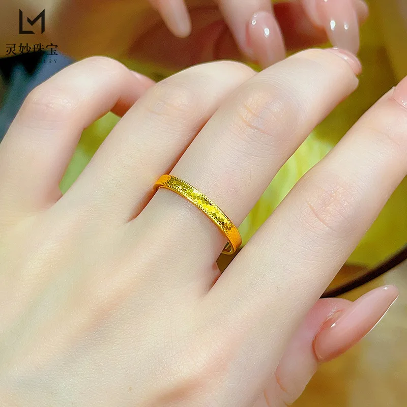 

Light luxury 9999 24K real gold crushed ice ring ring bee mirror closed ring as a gift for girlfriend