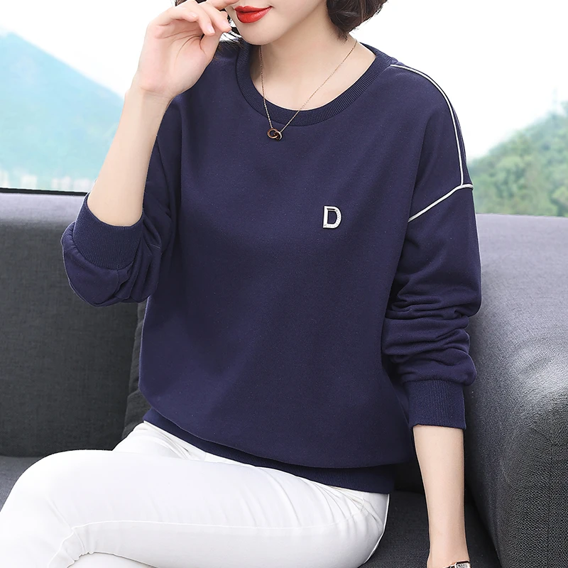 

Повседневная свободная женская толстовка/свитшот, модная спортивная футболка для весны и осени, для женщин среднего и старшего возраста, из смесового хлопка и полиэстера