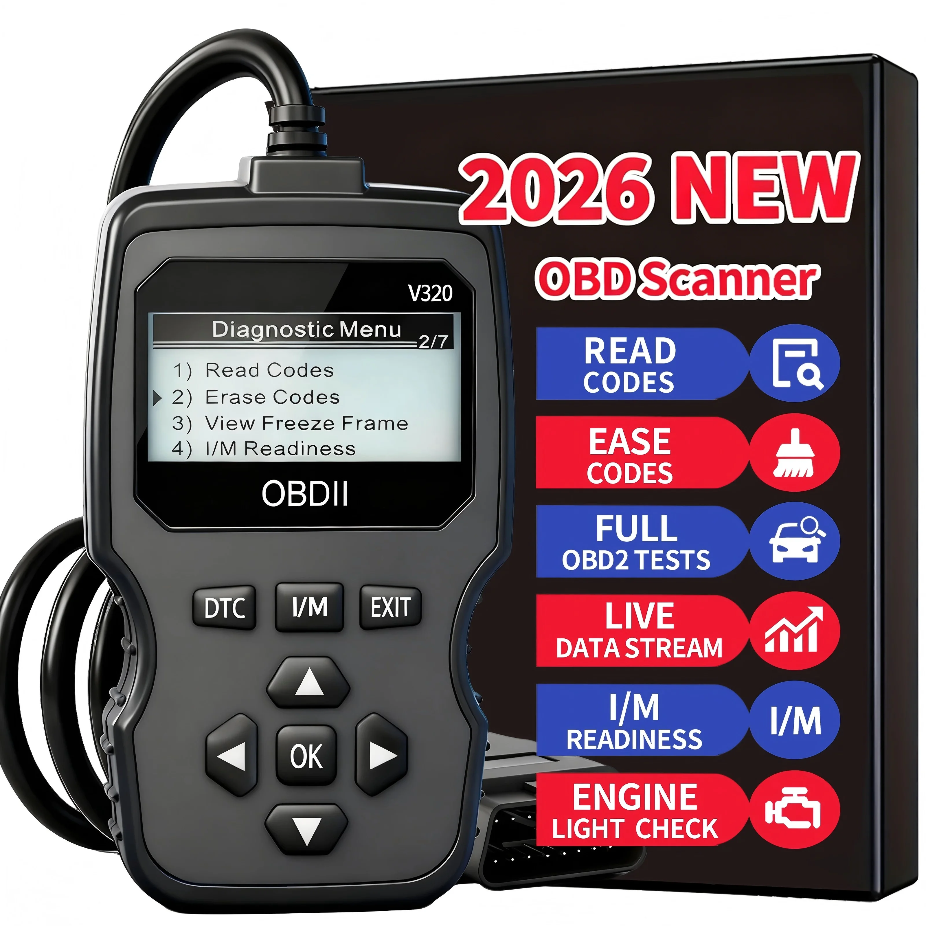 

2026 Brand New Obd2 Scanner——V320 Handheld Automotive Diagnostic Tool, Supports Code Reading/Erasure, Real-Time Data Stream, Engine Fault Light, Battery Testing, Etc Suitable for Vehicle Diagnostics, Vehicle Diagnostic Tools, User-Friendly Interface, Stur