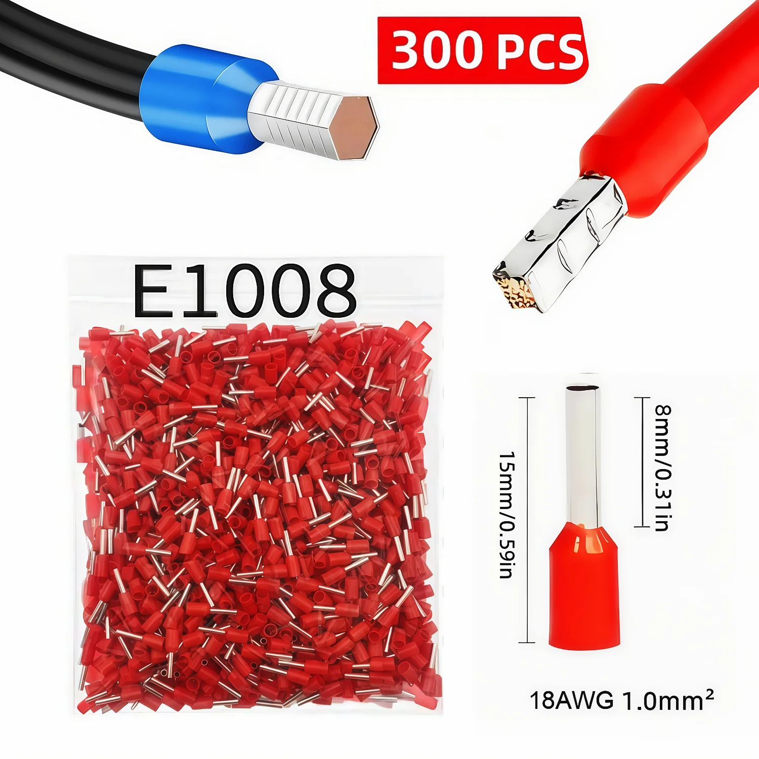 300-teiliges Isoliertes Kabelendverschluss-Set, 8 Größen AWG 22-8 Drahtklemmen, Verzinntes Messing PVC-Isoliert, für Elektrische Verkabelung
