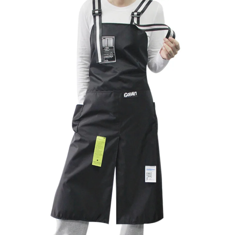 Fashion Custom Korea Nylon Waterproof Apron Coffee Shop Hairdresser Florist Work Clothes Long Slit Adjustable Nail Salon Apron