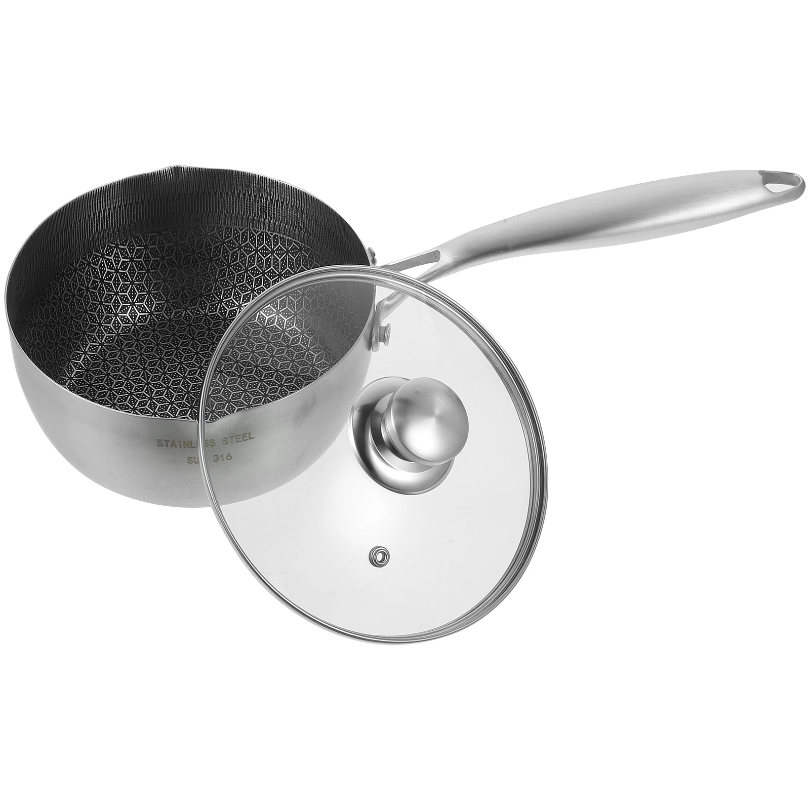 

1pc Stainless Steel Saucepan Non-Stick Ergonomic Handle Easy Clean Frying Pan Honeycomb Design Milk Pot Warmer Stove Top
