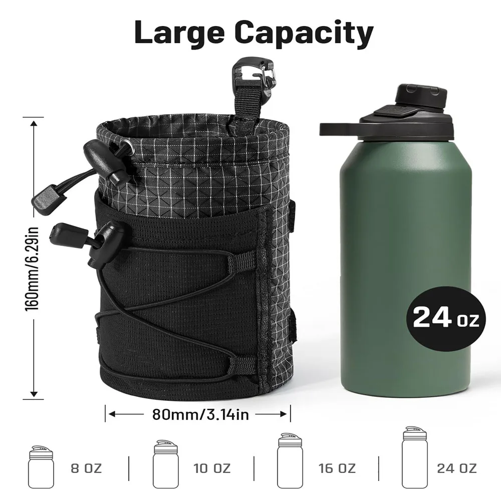 Water bottle storage bag - Outdoor water bottle holder bag with hook fasteners, suitable for camping and hiking backpacks