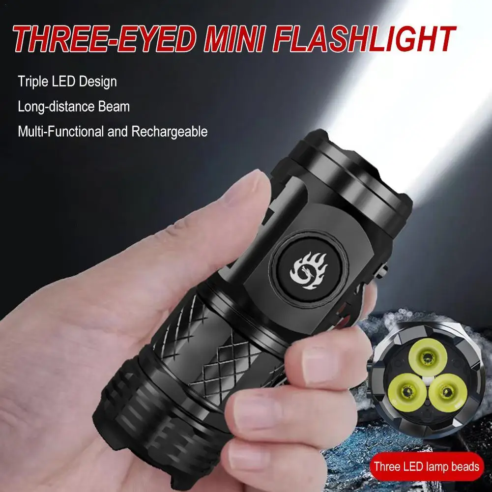 

Three-Eyed Mini Flash Super Power Flashlight Flashlight Strong Light Rechargeable Super Bright Portable Lighting