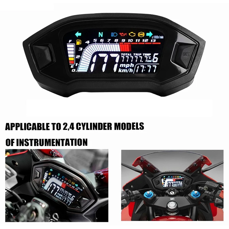 

Universal Motorcycle LCD Digital Speedometer 13000RPM Backlight Digital Odemeter Tachometer For 1,2,4 Cylinder