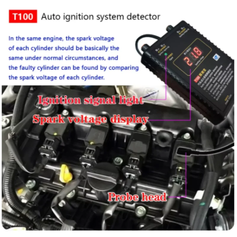 T100 12V 24V Auto Ignition System Detector Ignition Signal and Spark Voltage Tester