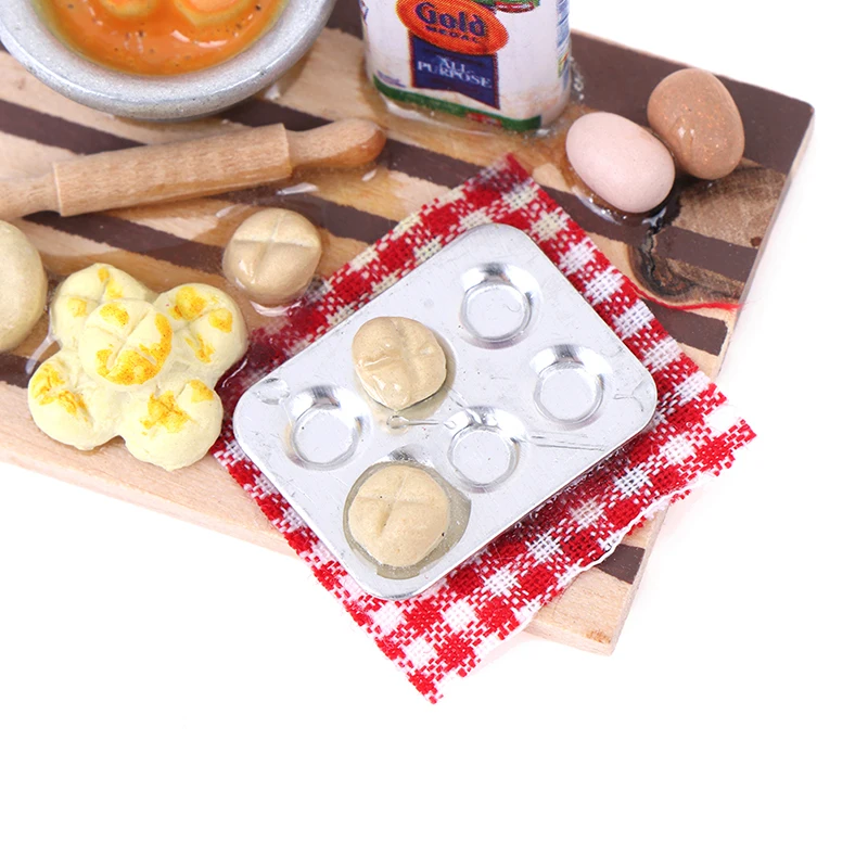 1:12 Dollhouse Miniature Kitchen Food Eggs Milk Bread on Board Dollhouse Decor