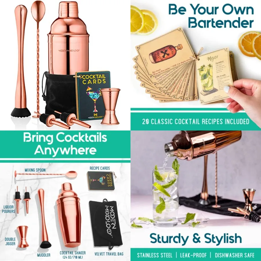 

8-Piece Cocktail Shaker Set with Velvet Bag Complete Kit for Bartenders Includes Shaker with Strainer, Jigger, Muddler, Spoon,