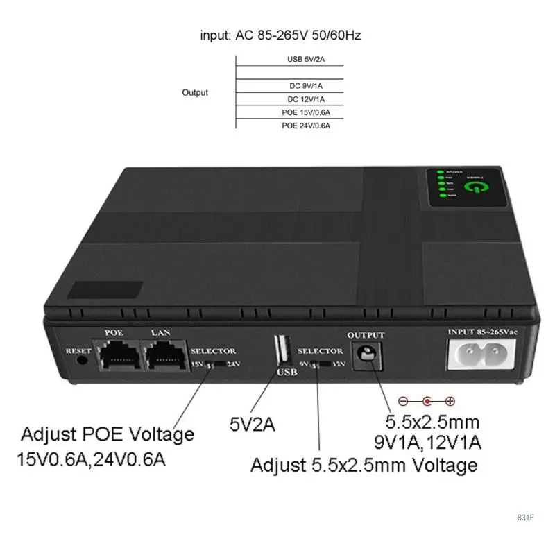 Imagem -03 - Fonte Alimentação Alternativa Portátil 5v 9v 12v 1a Mini Equipamento Ups Ininterrupto