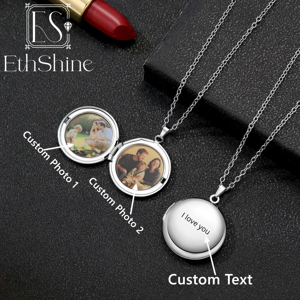

Personalized Custom Picture Text Round Pendant Stainless Steel Locket Photo Necklace Friend Lovers Memorial Women Jewelry Gift