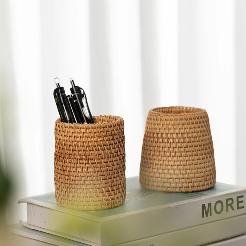라탄 펜 홀더 방수 견고한 펜 홀더 학교 사무용품 문구 데스크 정리 장식 정리함