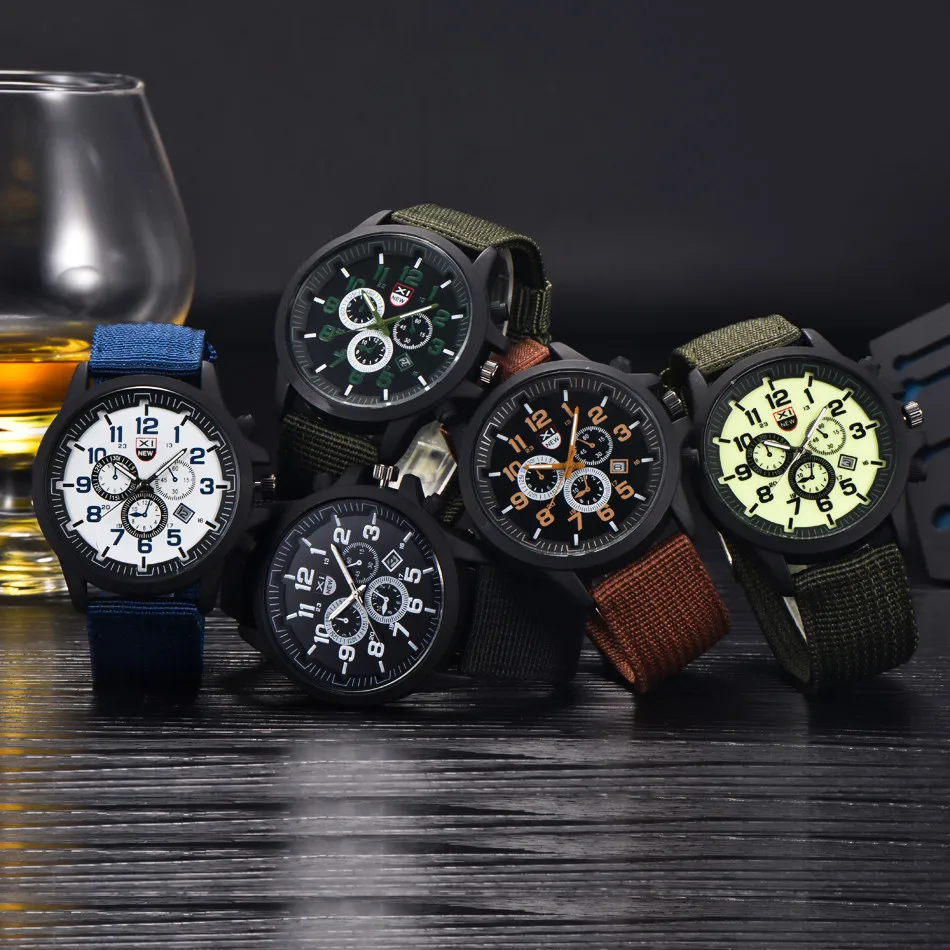 Mens Date Stainless Steel Military Sports Analog Quartz Wrist Watch