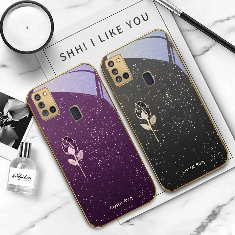 الرائعة كريستال روز لسامسونج A 31 32 A33 A34 35 14 A15 13 A16 25 A26 50 52 53 54 55 56 70 71 72 73 الزجاج الذهبي جراب هاتف