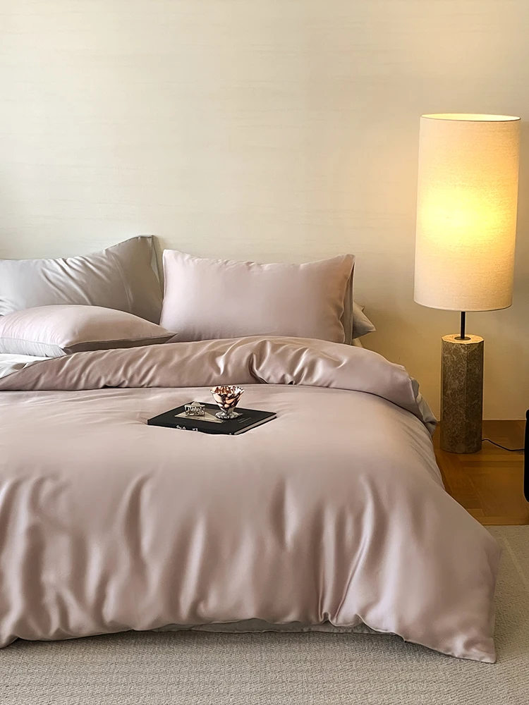 Summer Pure Color Double-Sided Lyocell Bedding Set 18m Smooth Cool Sensation Four-Piece Suite Simple Splicing Color Coverlet
