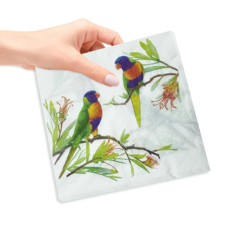 Magpie Branch Double Bird Square Napkin Flower Bird White Background Green Branches Wedding Party Supplies Decoration Placemats