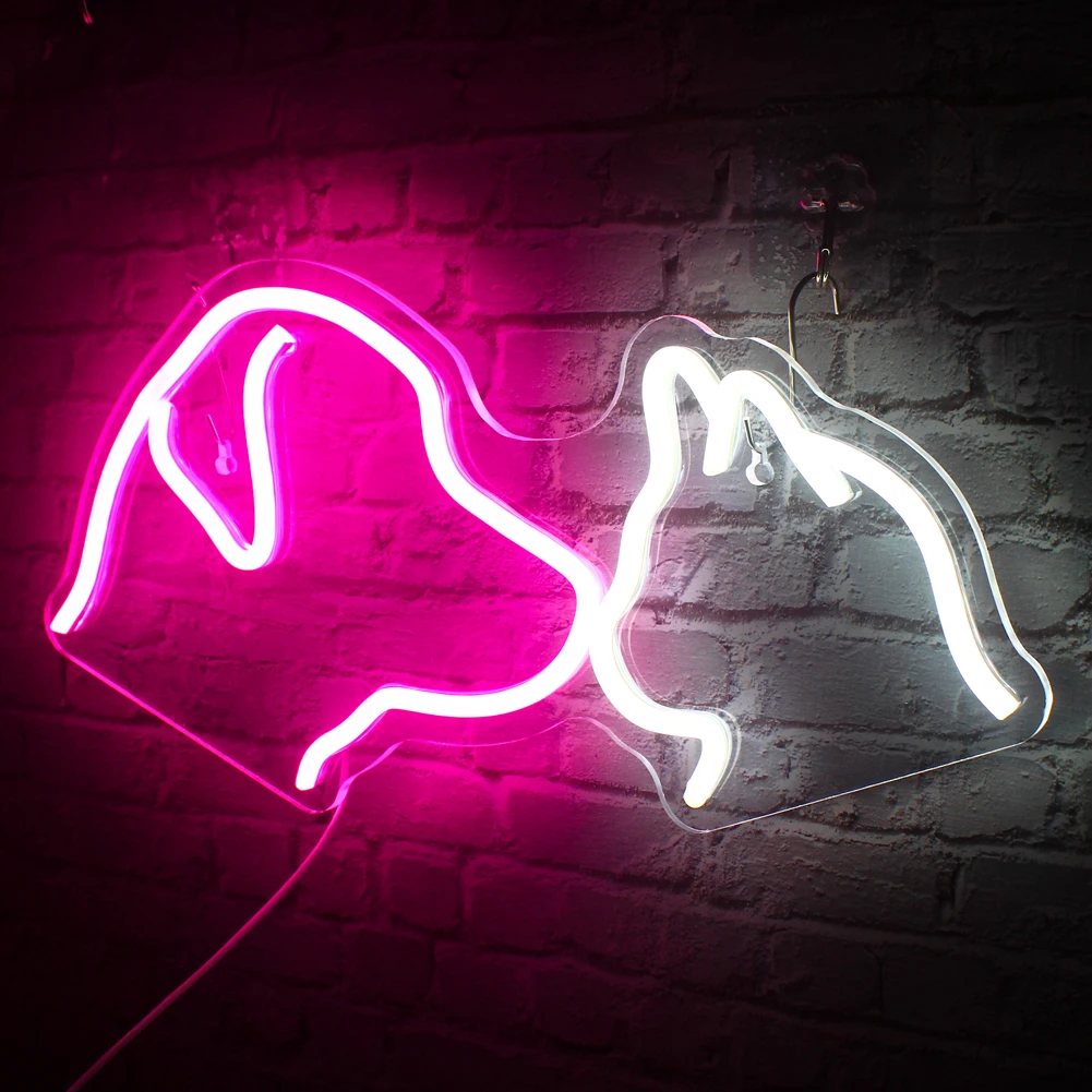 Imagem -03 - Led Neon Sign For Wall Decor Cão Gato Rosa Branco Animal Sinais para Quarto Infantil Pet Shop Sala de Jogos Birthday Party Decor