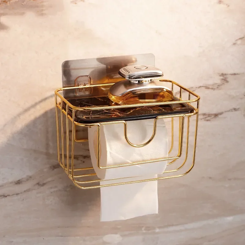Toilet Roll Holder Wrought Iron Marble Ceramics Storage Rack Wall-mounted Tissue Holder Tissue Box Paper Holders Napkin Holders view 3