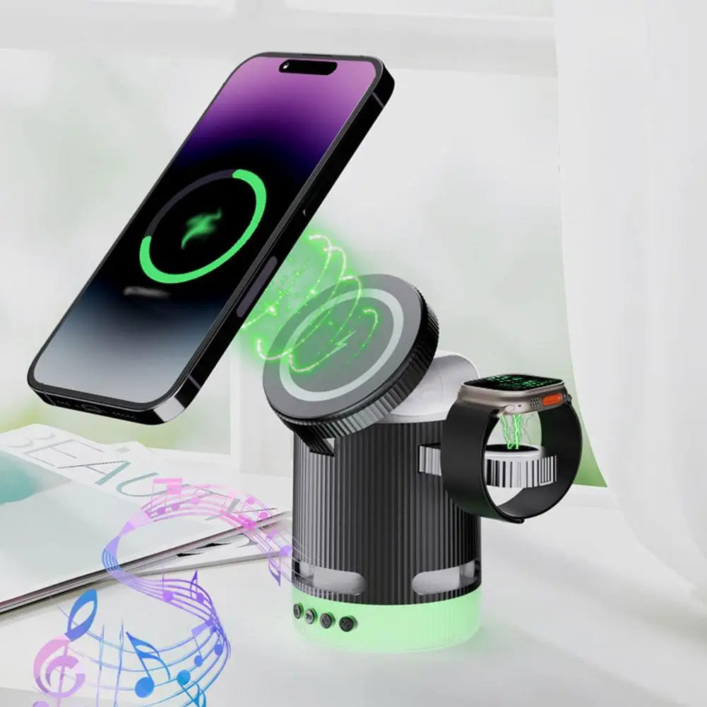 Bluetooth Speaker 4-in-1 Wireless Charger Foldable Magnetic Desktop Rgb Lighting Effect Is Suitable For L6o9