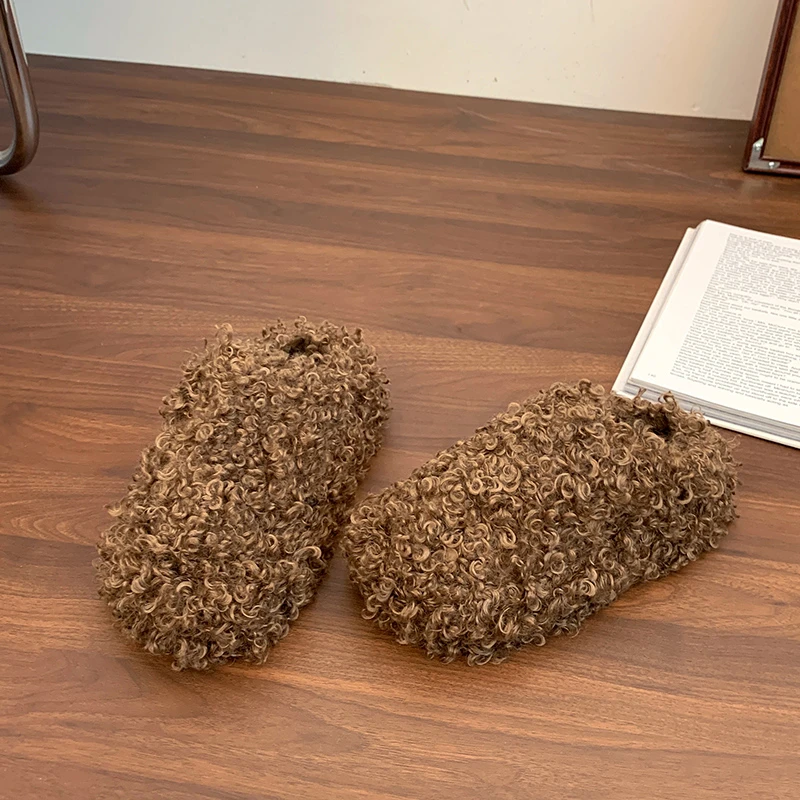 Chaussures plates grande taille, nouvelles chaussures chaudes en coton et daim à bout rond et bouche profonde pour l'automne et l'hiver