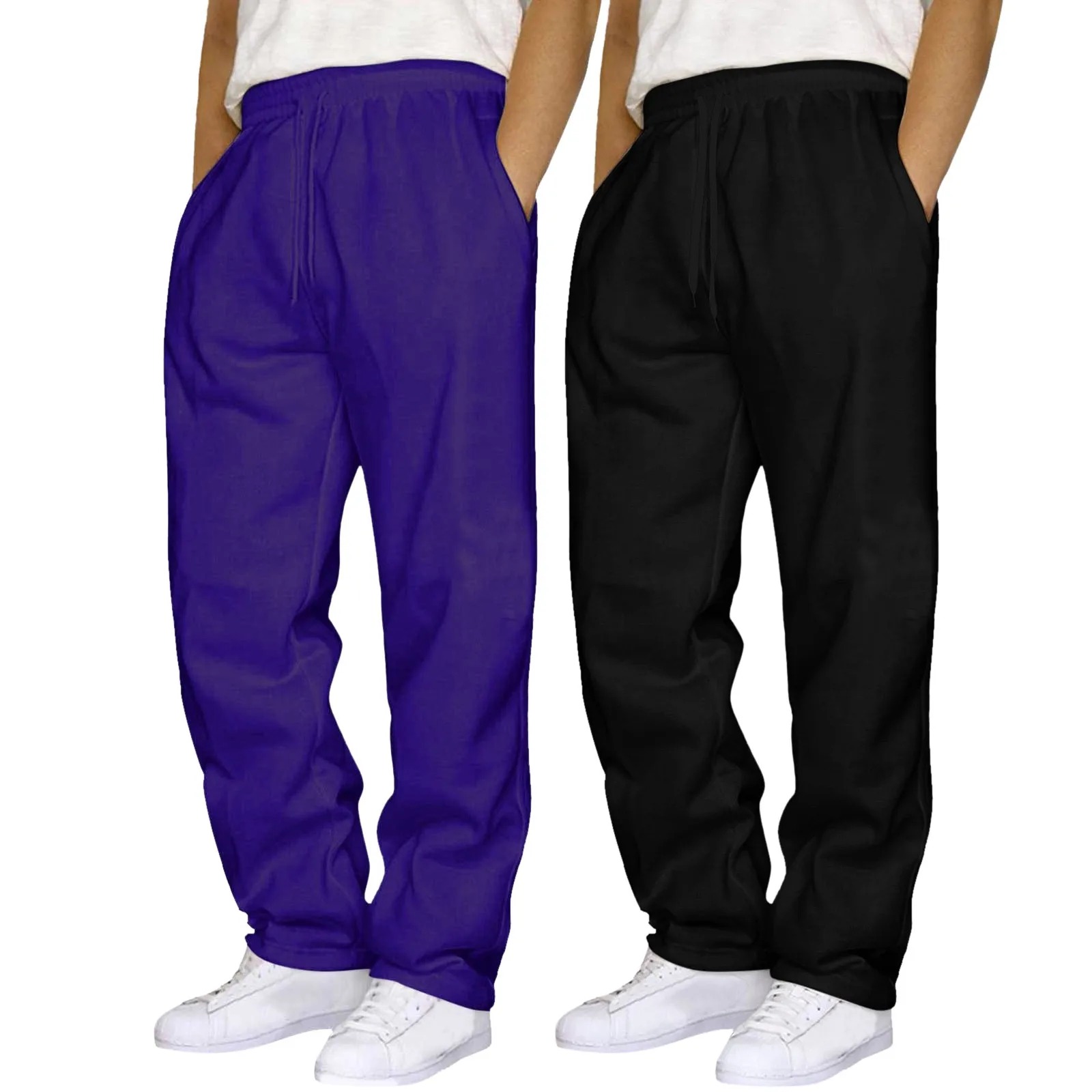 Men's Hip Hop Pants Casual Solid Color Track Cuff Lace Up Workout Pants With Pocket 2 Pcs Tech Pants Pants Men Slim Fit