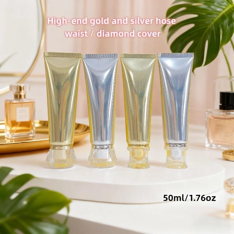 

6PCS 50ml High-end Gold/silver Aluminum-plastic Tube in Stock Gold/silver Waist Lid/diamond Lid Small Batch Factory