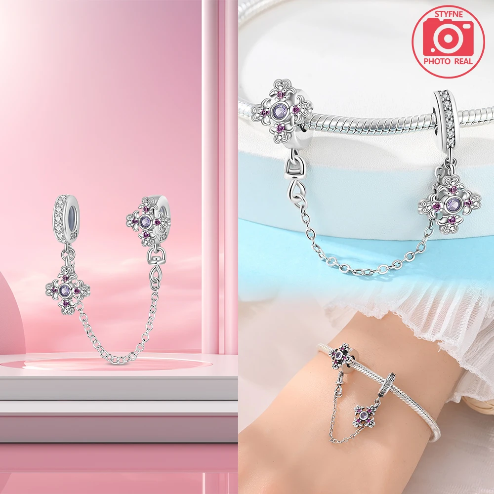 925 Sterling Silver 2024 Classical Cross Flower Safety Chain For Original 925 Bracelet Necklace Jewelry Making