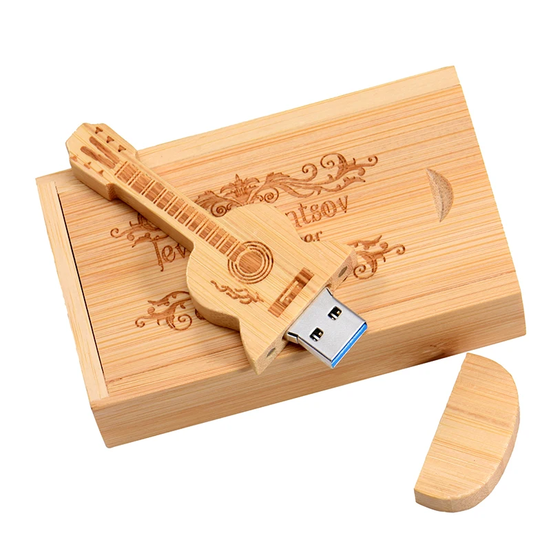 Деревянный флэш-накопитель для гитары USB 3.0, 128 ГБ, бесплатный индивидуальный логотип, 64 ГБ, высокоскоростной флэш-накопитель, 32 ГБ, креативный подарок, U-диск, 16 ГБ