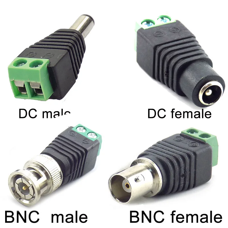 50pcs 12V BNC Connector 2.1mmx5.5mm DC Female Male Jack Plug Socket Power Supply Adapter for Led Strip Lights CCTV Camera w28