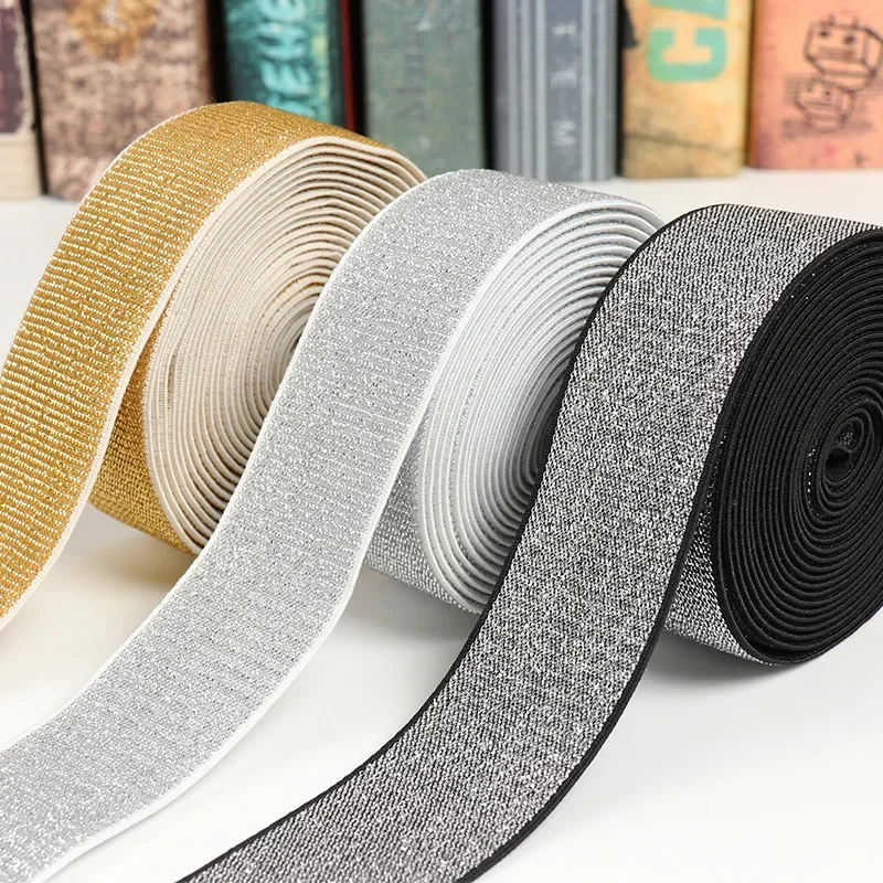 5Yards Glitter Elastic Spandex Band Gold Silver Elastic Ribbon Bra Strap Lingerie Dress DIY Sewing Trim Craft Waistband Elastic