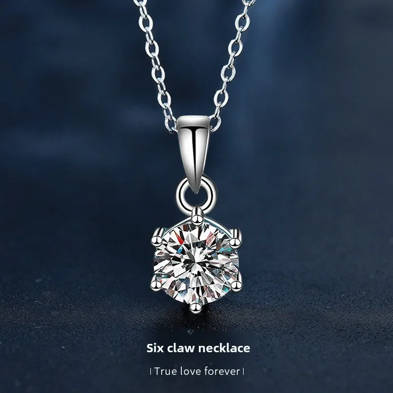 

Light luxury 925 sterling silver six-claw moissanite necklace for women, anniversary valentine's day gift