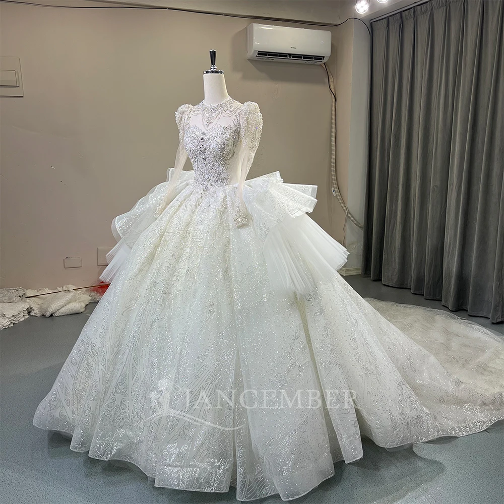High Neck Chic Wedding Dress Corset Women High Quality Ball Gown Customized Romantic Long Sleeves Long Bride Wear robe de mariée